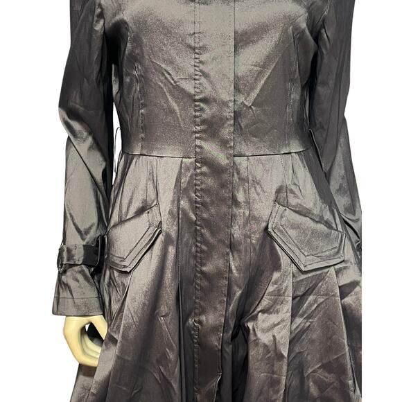 Vtg 90s Joseph Ribkoff Sz 10 Trench Coat Bubble Hem Gray Satin Glam Statement - Picture 9 of 16